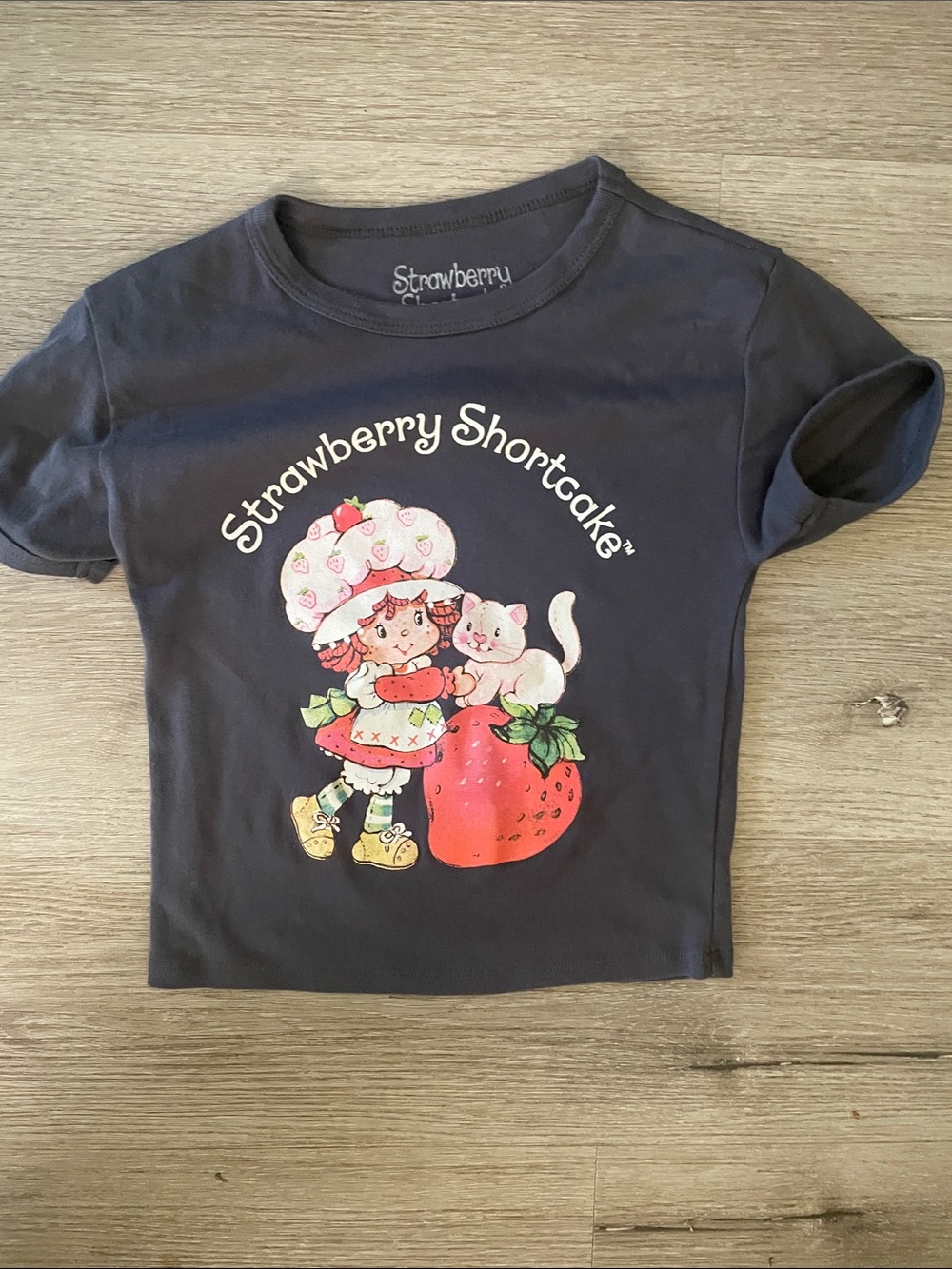 Dark Grey Strawberry Shortcake Graphic Crop Top